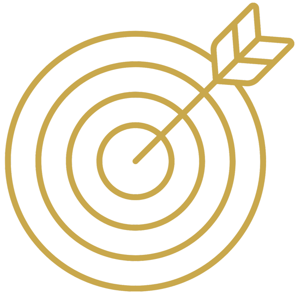 Gold target with an arrow hitting the bullseye.