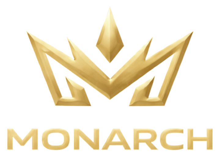 A golden crown logo above the word 'MONARCH' in gold letters.