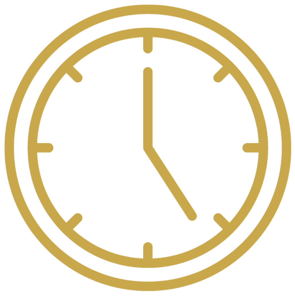 Gold clock showing 12:24.