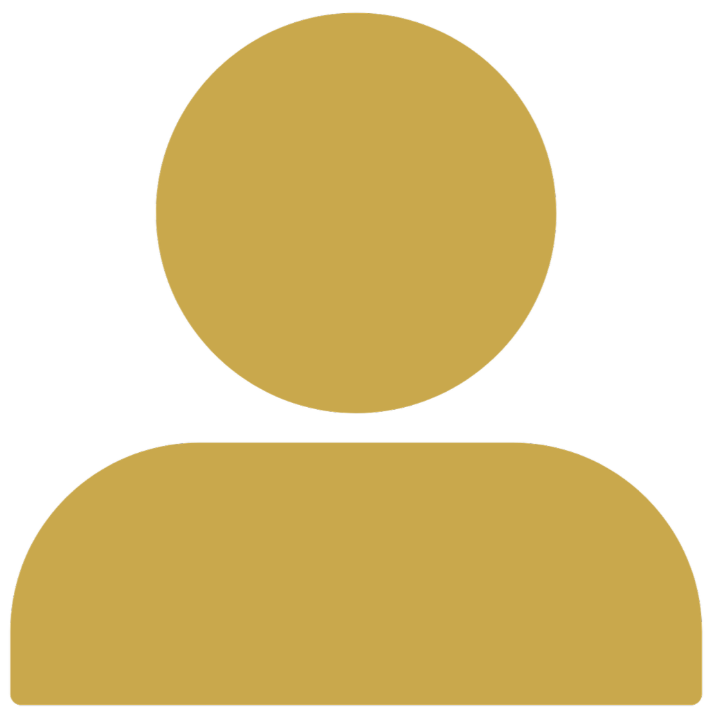 Icon of a person in gold color, consisting of a circular head and a rectangular body, on a transparent background.