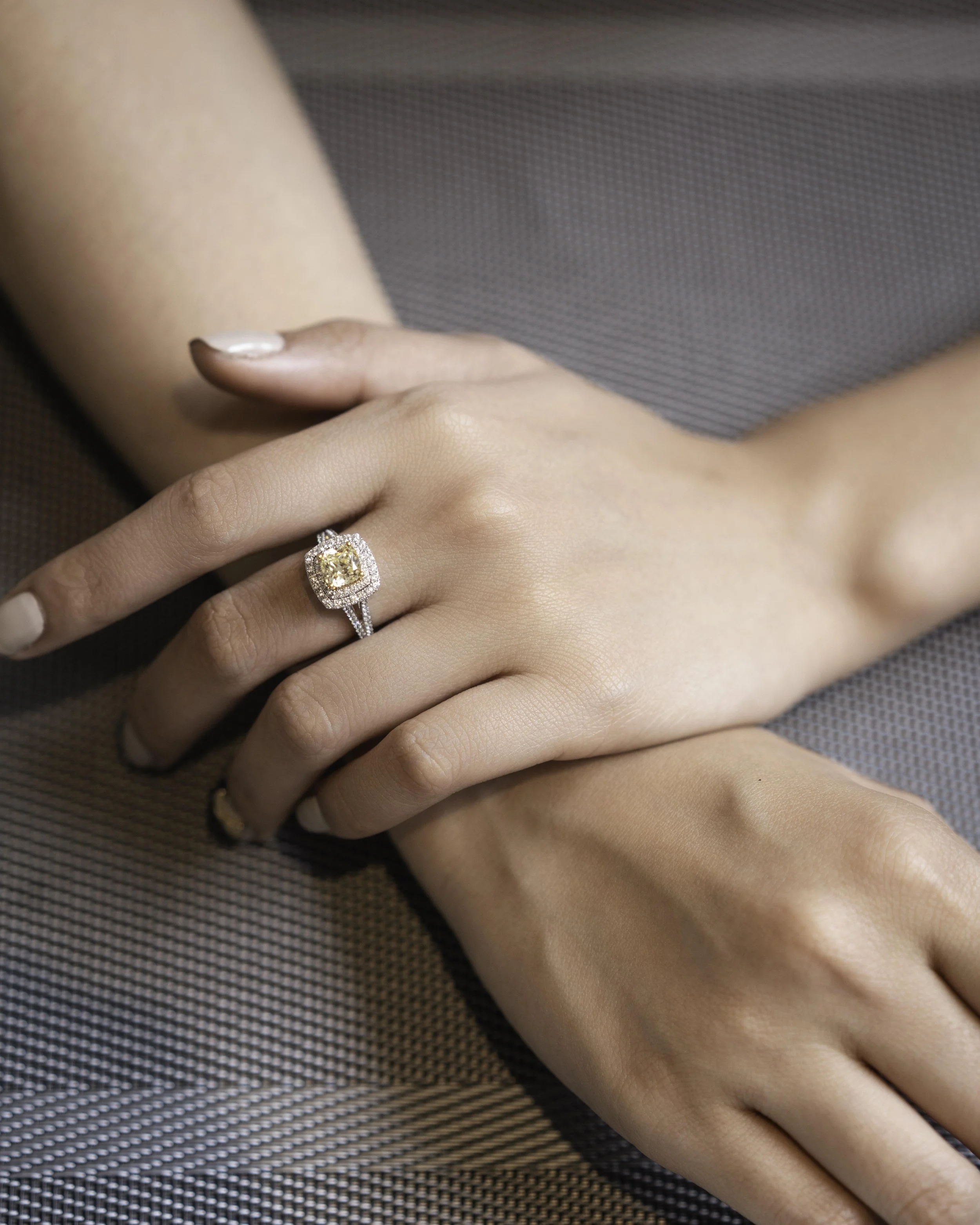 yellow diamond cushion cut engagement ring from Mr. Jeweller