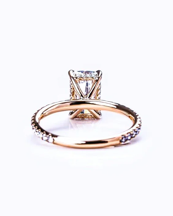 Brilliant Rectangle Diamond ring Pave band 4 prong setting 14k yellow gold Mr Jeweller back.jpg