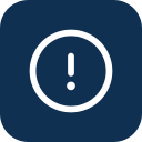 A circular icon with an exclamation mark inside, on a dark background.