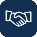 Icon of a handshake representing agreement or partnership.