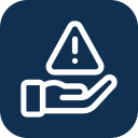 Icon of a hand holding a warning sign with an exclamation mark.