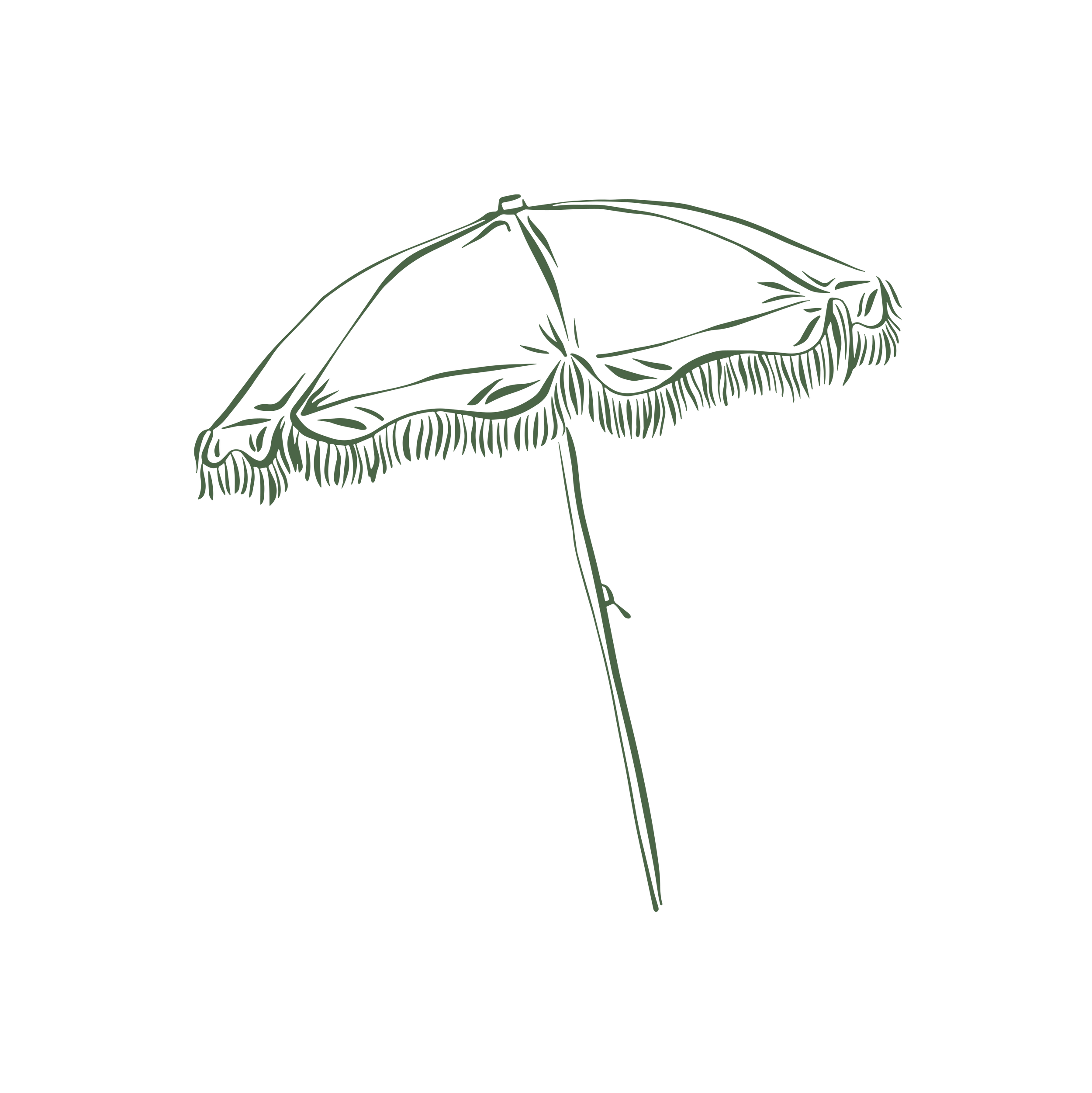 Green and white line drawing of a closed beach umbrella on a black background.