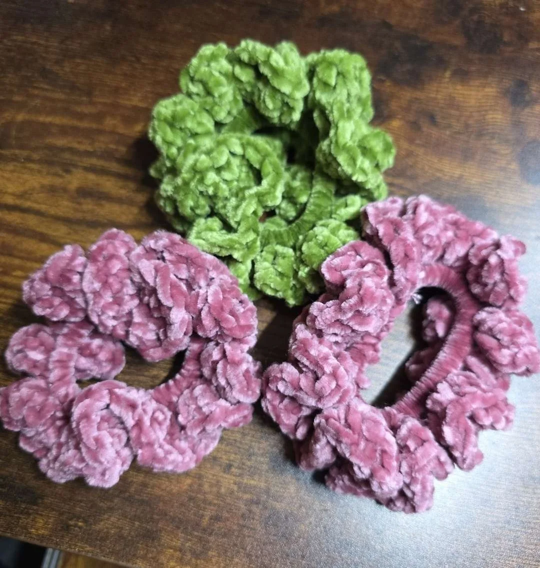 Handmade Velvet Crochet Scrunchie Set of 3