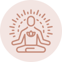 A person meditating in a yoga pose with radiating lines around them, symbolizing calm and energy