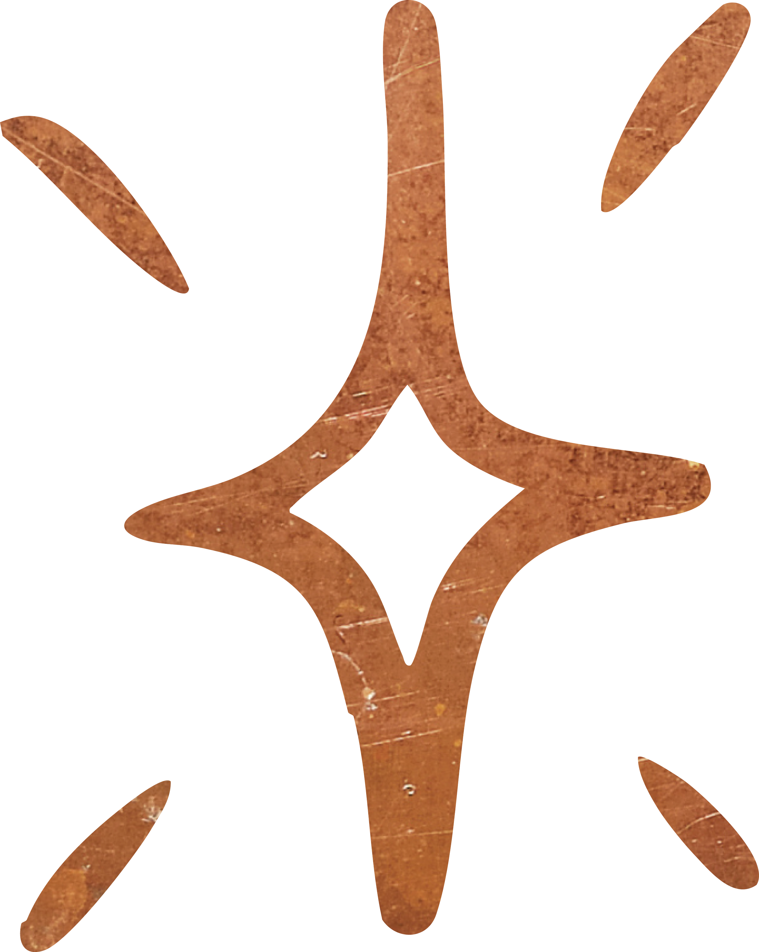 Stylized copper-colored star with four elongated points on a black background