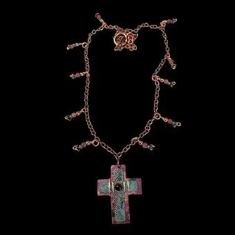 Green Patina / Copper Cross Necklace