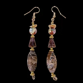 Cloisine' with Carved Agate and Jasper Earrings