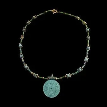 Round Patina Copper and Brass Pendant Necklace