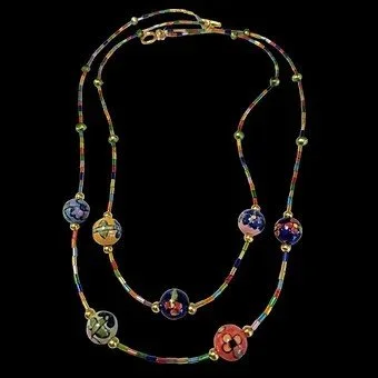 Multicolor, Multi-String Floral  Ceramic and Pearl Bead Necklace