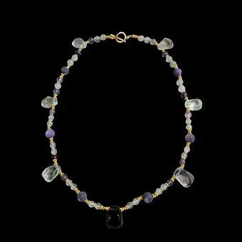 Matte Chunky Green, Purple Fluorite and Amethyst Necklace