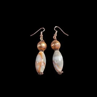 Red Line Marble and Copper Earrings
