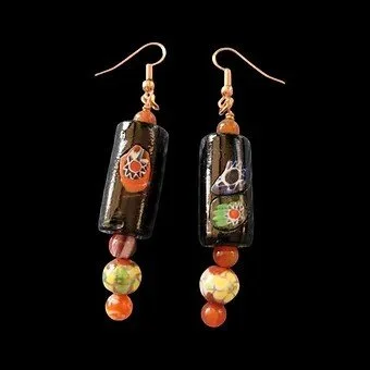 Black/Multicolor Tootsie Roll Ceramic Earrings