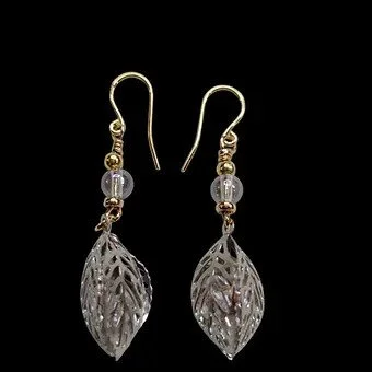Silver Metal Leaf / Crystal / 14 kt gold wire Earrings
