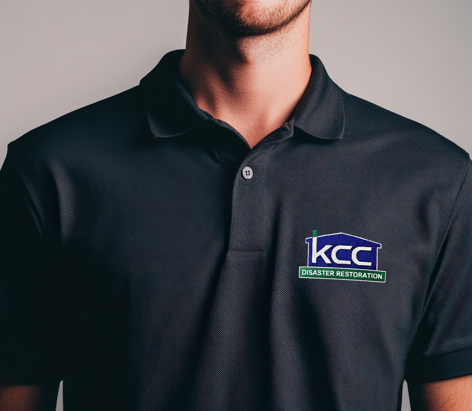 Man wearing black polo with KCC logo