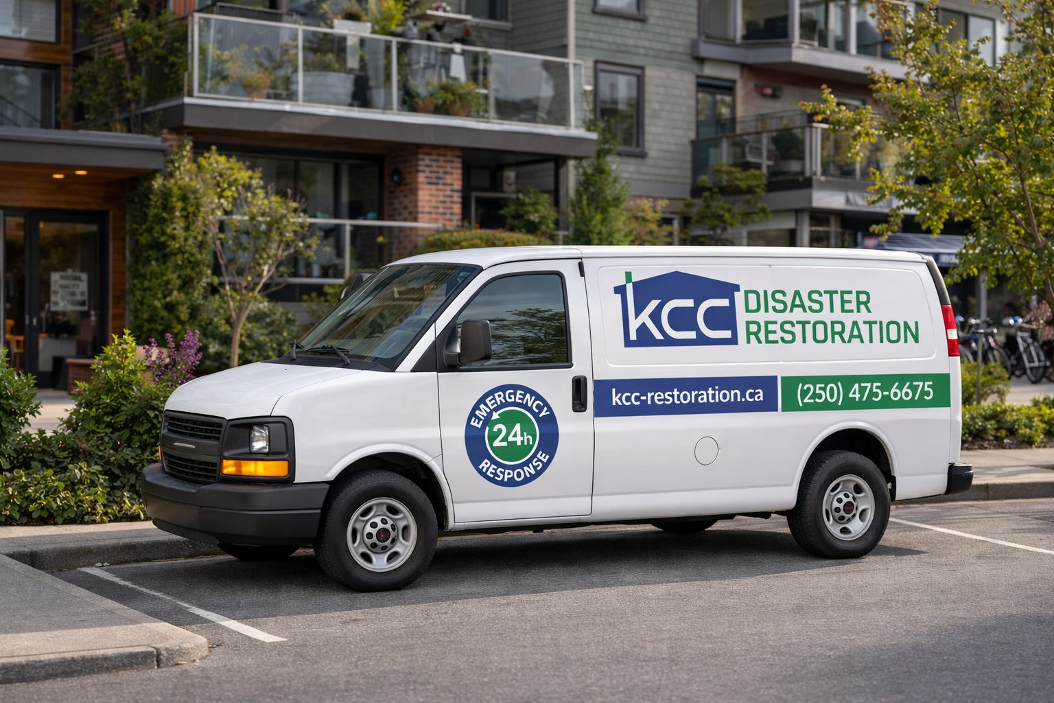 KCC van parked outside an apartment building