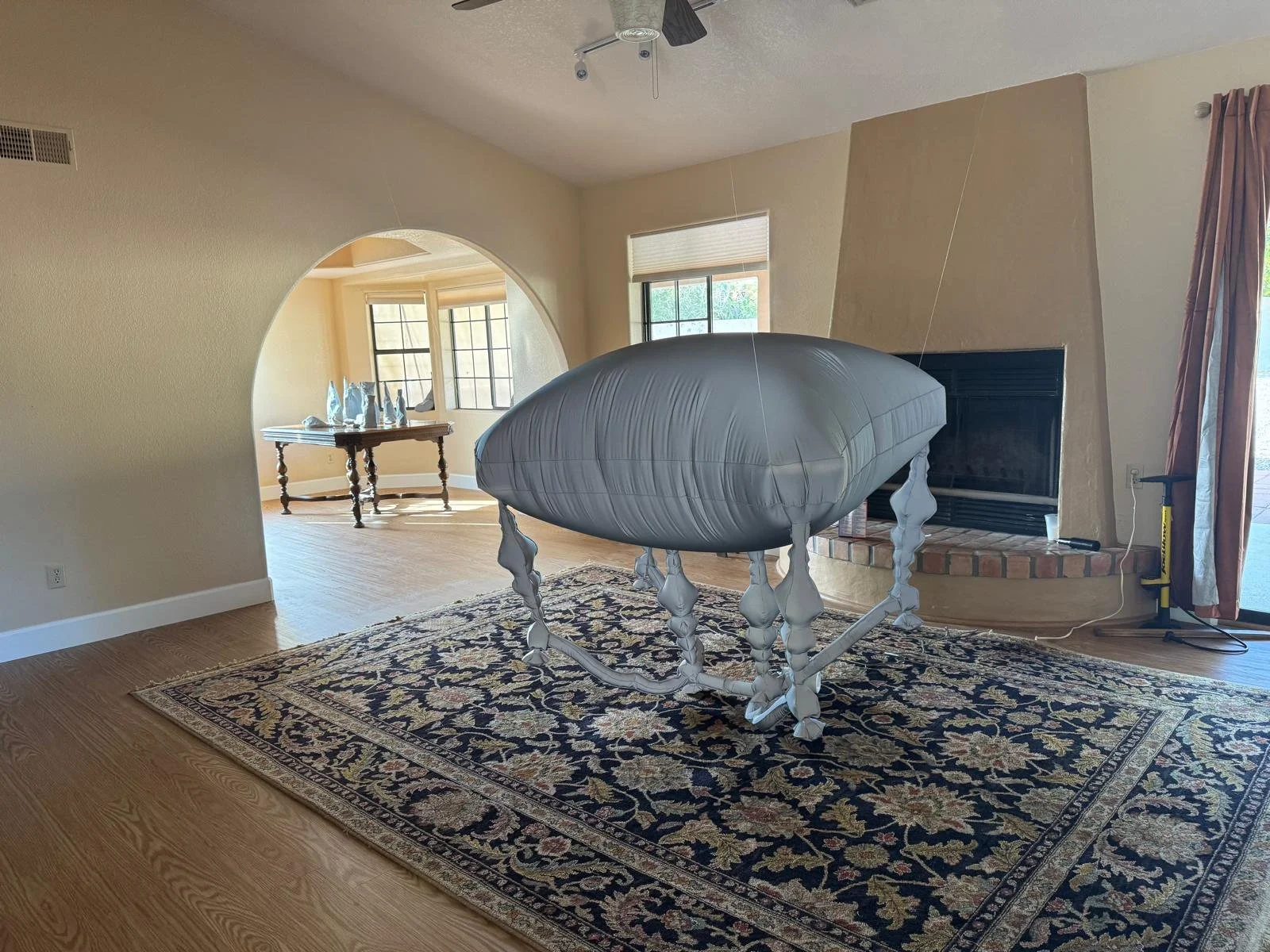 Lit Wing Hung- Still Life 2024: Made in USA Ratio 1:1 sewn with Singer heavy duty model 4432 reflective fabric, air in Arizona