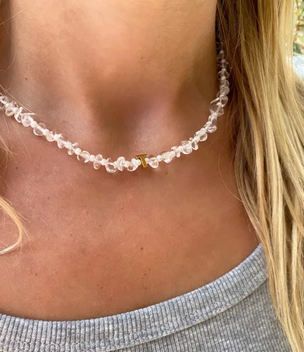Clear Quartz Initial Necklace
