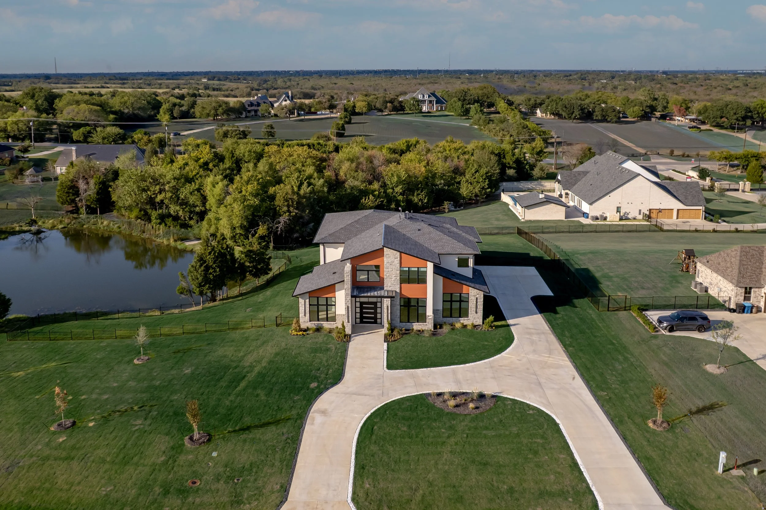 Aerial drone photography of a residential property in North Texas.
