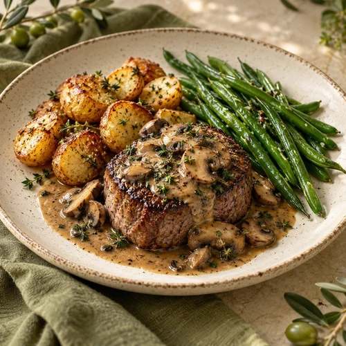 Placeholder photograph of filet mignon for the dinner-party guide