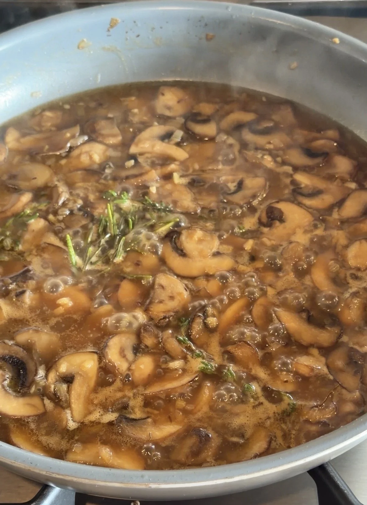 Mushroom stroganoff in the making