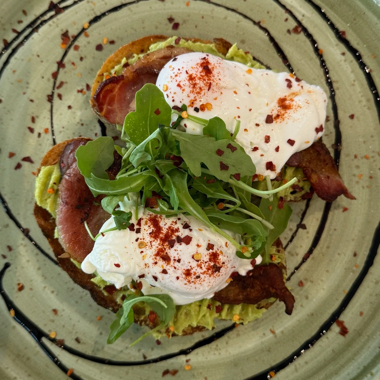 Sundae Roast Avocado on Toast with eggs and bacon