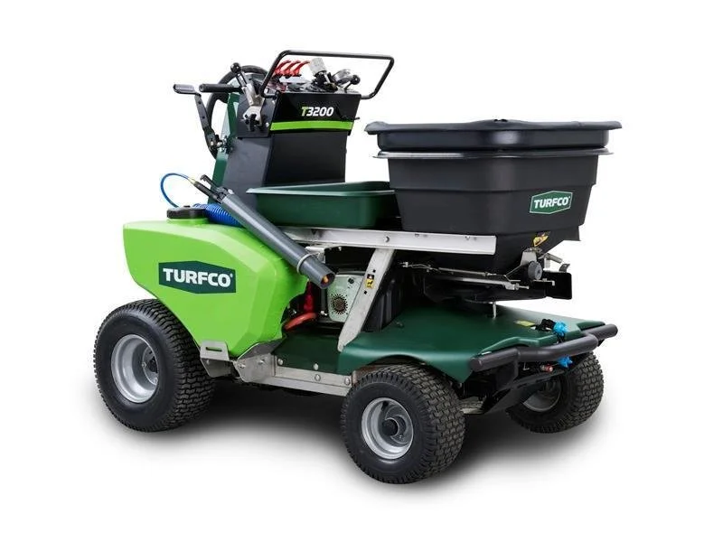Turfco T3200 turf maintenance machine performing microbial aeration and lawn treatment for improved soil health and root growth in Westminster for lawn care.