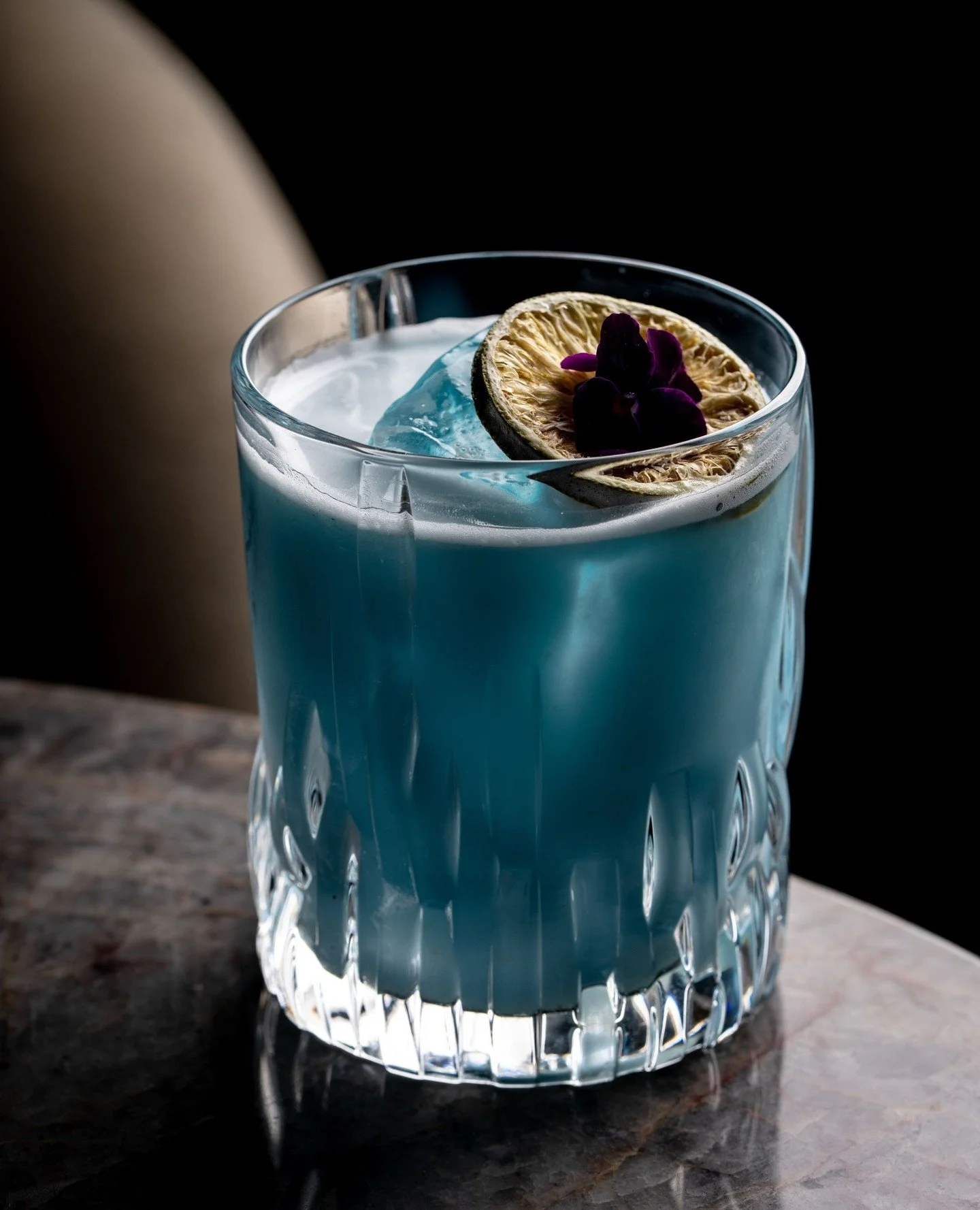 Palawan Punch with gin, falernum, blue spirulina, pear puree, and⁠ coconut milk.