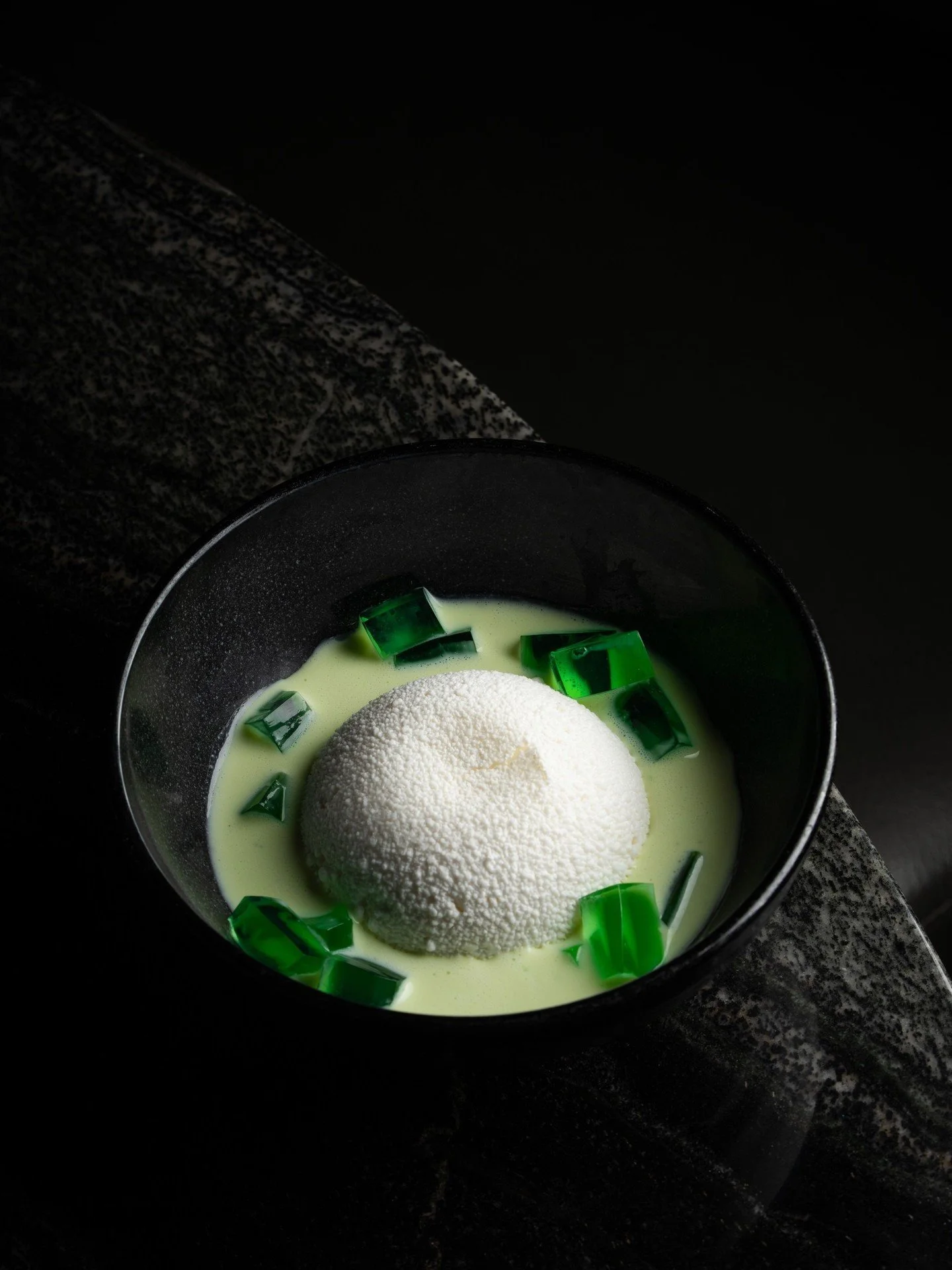 A nod to Filipino Buko Pandan, with young coconut mousse, pandan anglaise, and pandan gel&eacute;e for the same creamy, soft, and jelly-like textures of the original.