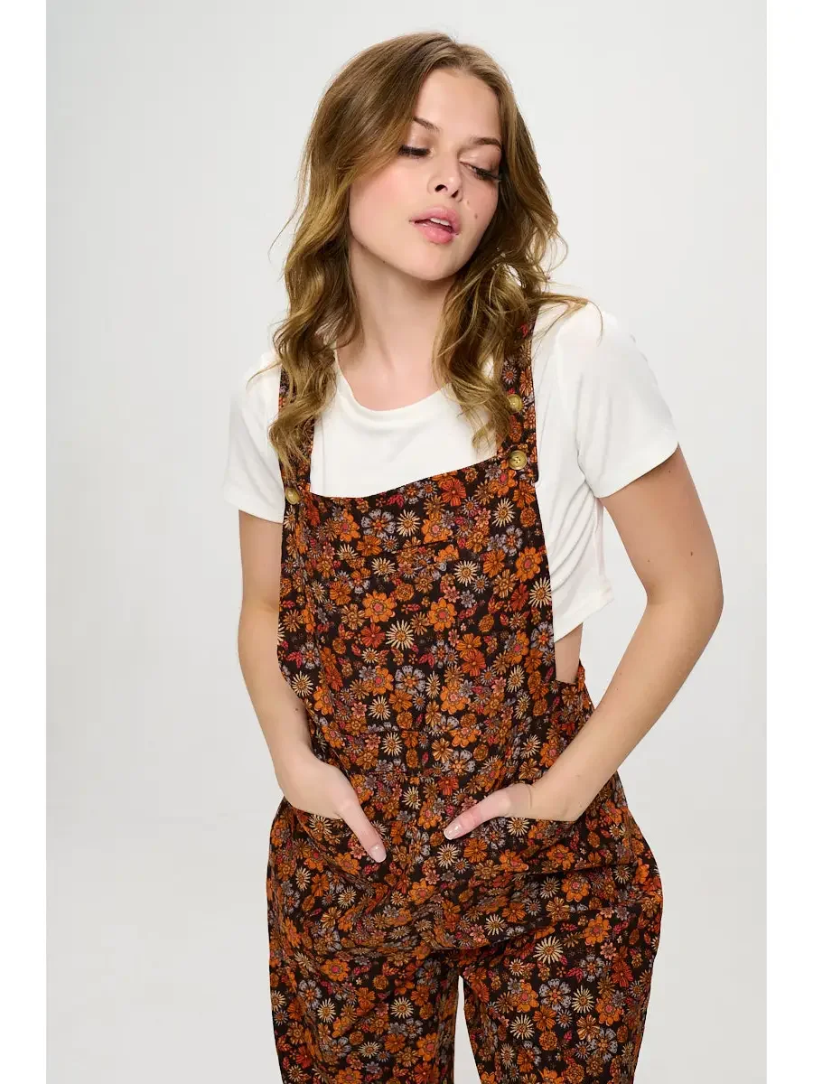 Fall Floral Corduroy Overalls