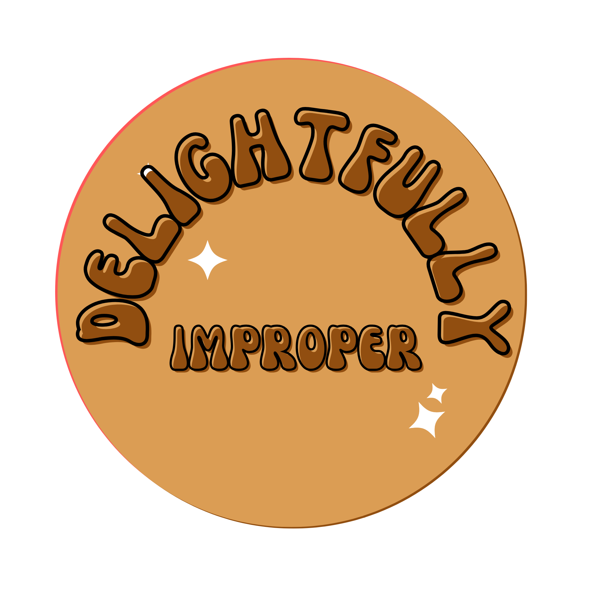 A round cookie with the words 'ELECTRICALLY IMPROPER' written on it, decorated with white sparkles.