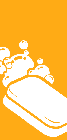 Bubbles and soap suds on an orange background.