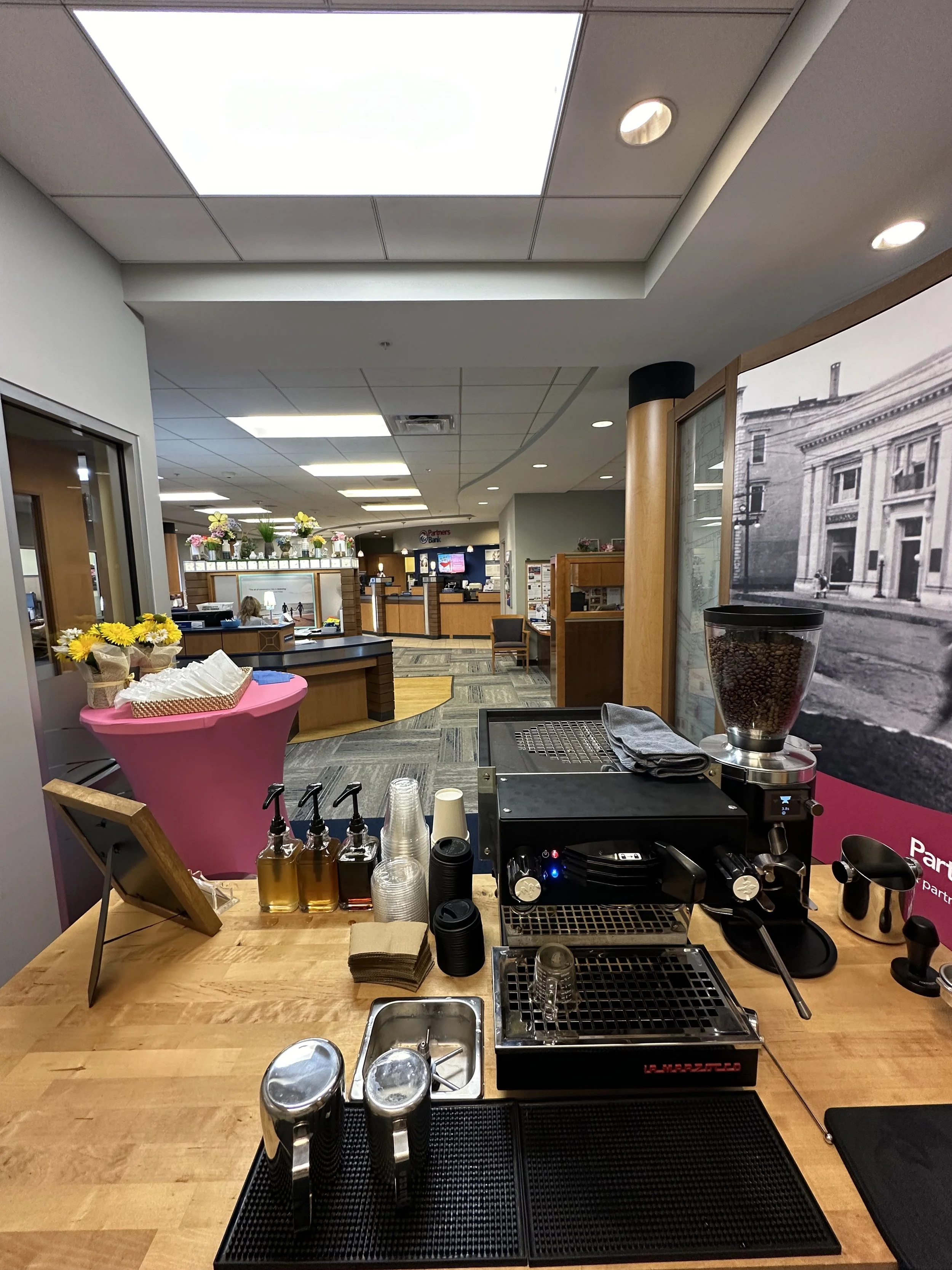 Mobile coffee bar setup for a corporate event by Loon Coffee Co.