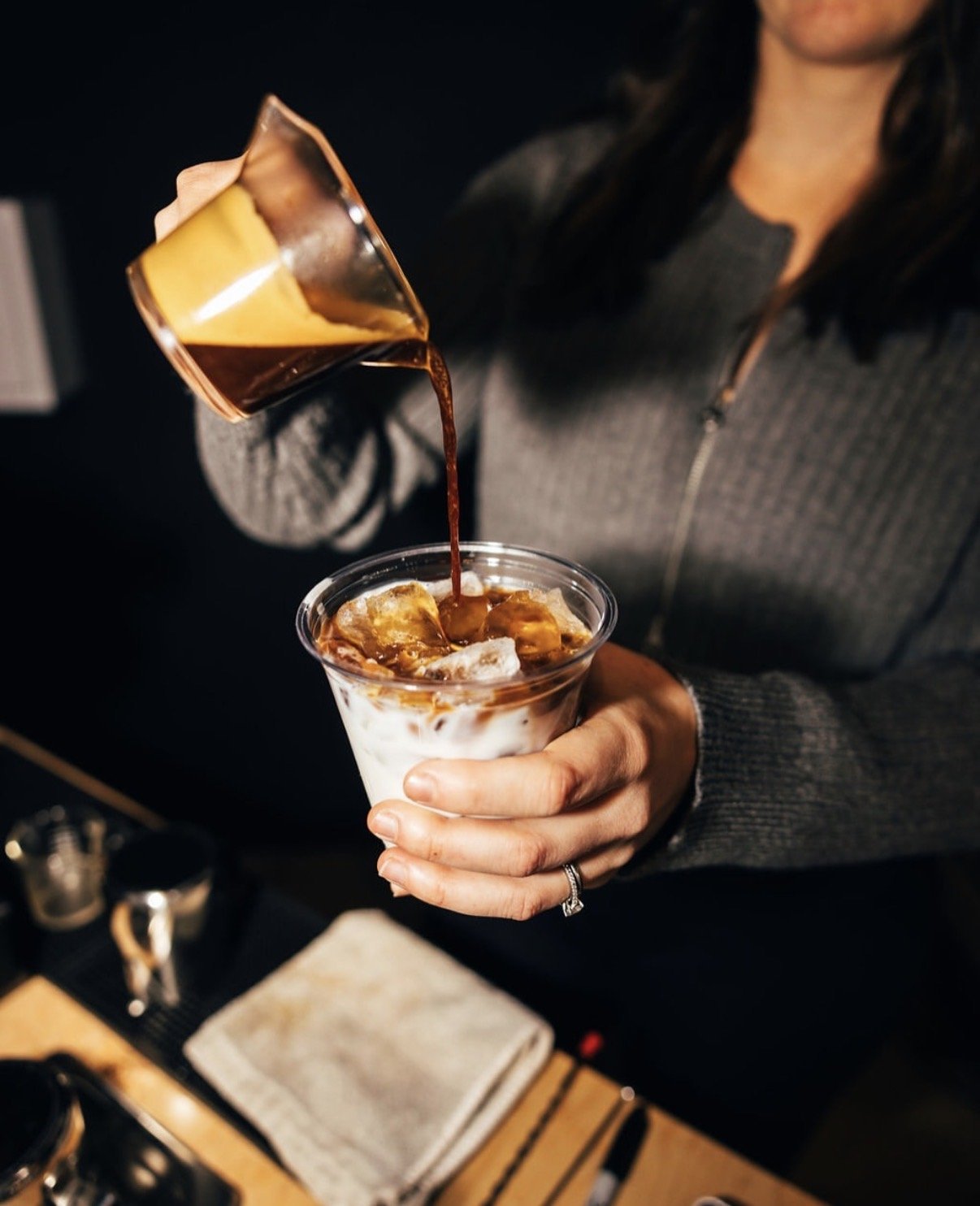 maine coffee cart latte pour