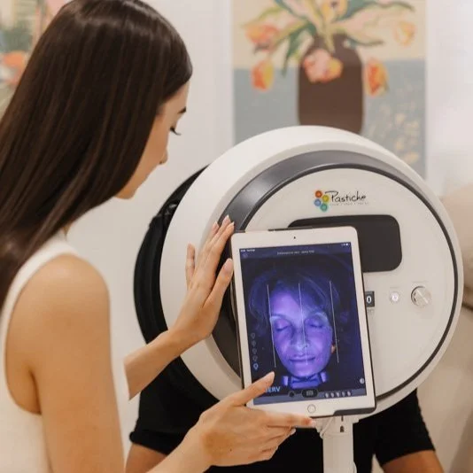 Patient having a skin analysis before botox anti wrinkle treatment in Brisbane injectables clinic