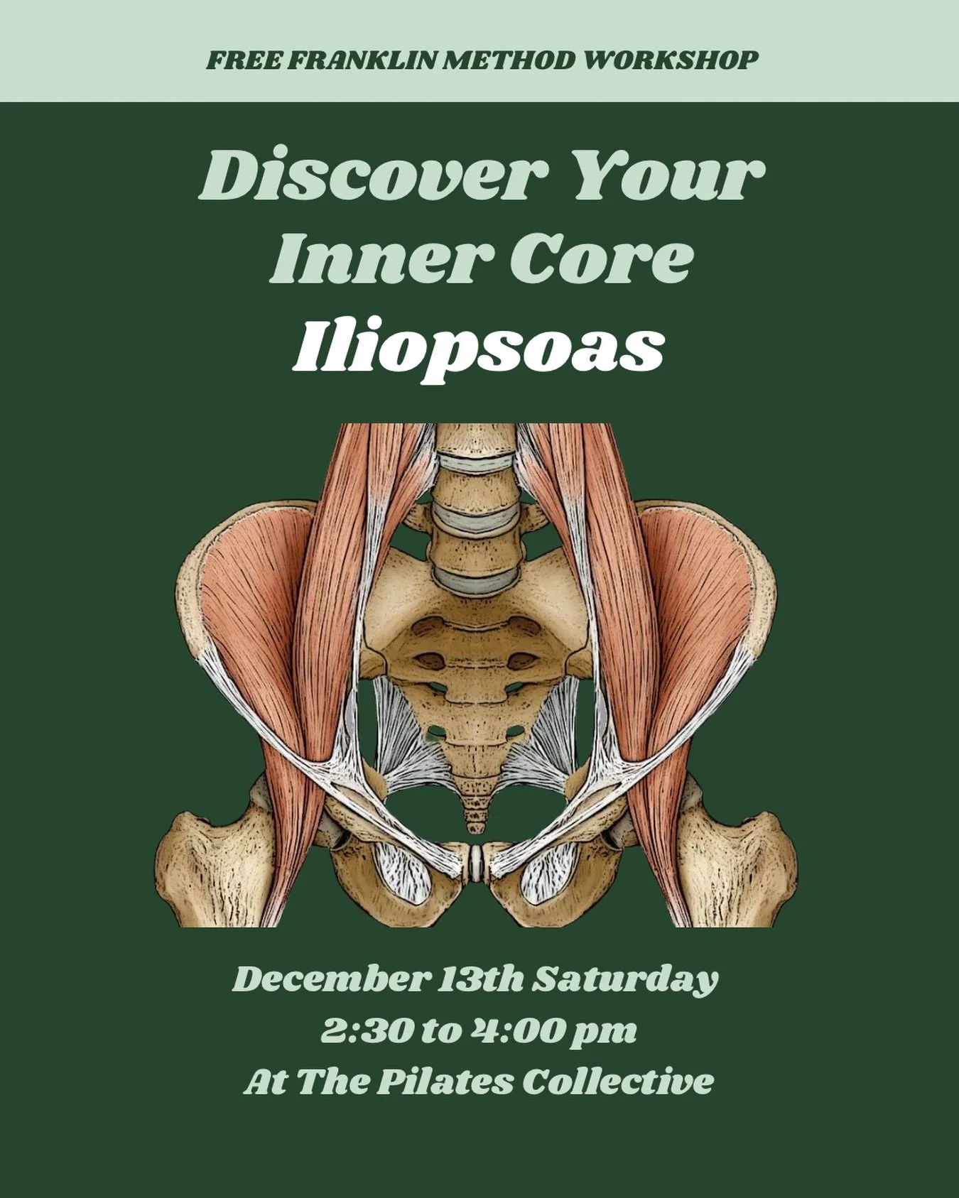 📣 FREE Franklin Method Workshop
&ldquo;Discover Your Inner Core &ndash; The Iliopsoas&rdquo;

Your iliopsoas is one of the most important core muscles for posture, stability, and smooth, supported movement. In this 90-minute Franklin Method workshop