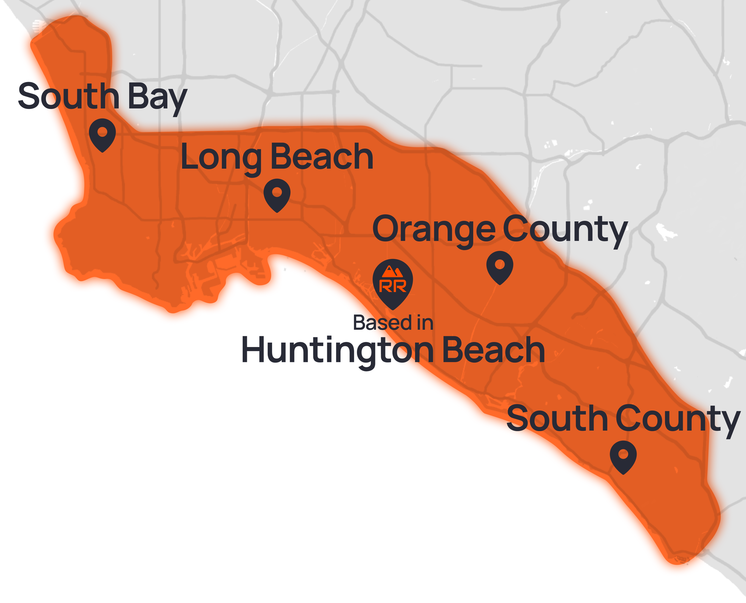 Roof Rax cargo box rental delivery service area across Orange County and Southern California including Huntington Beach, Long Beach, and South Bay