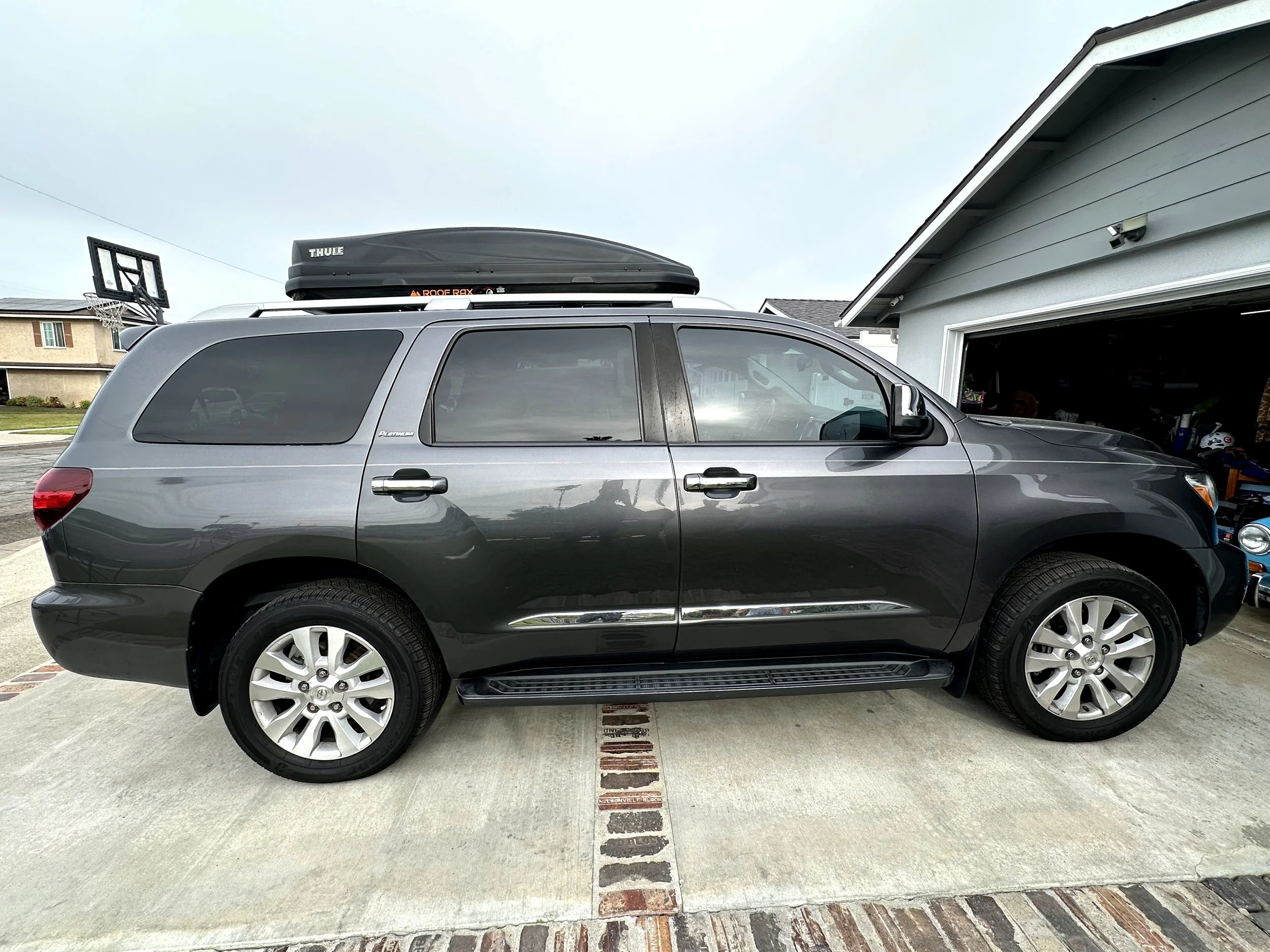 Roof Rax cargo box rental on Toyota Sequoia Ascent in Huntington Beach, Orange County