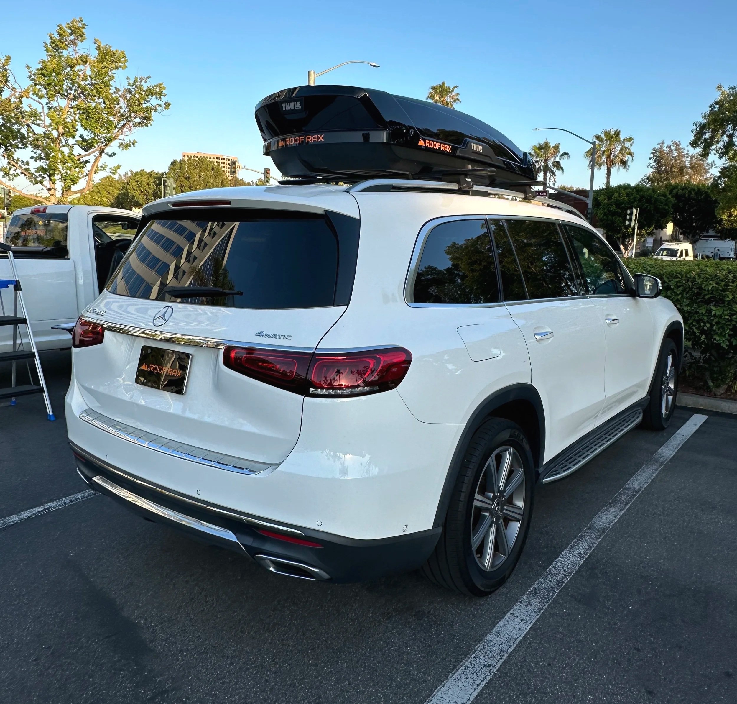 Mercedes-Benz with Thule roof storage box installed by Roof Rax in Irvine, CA