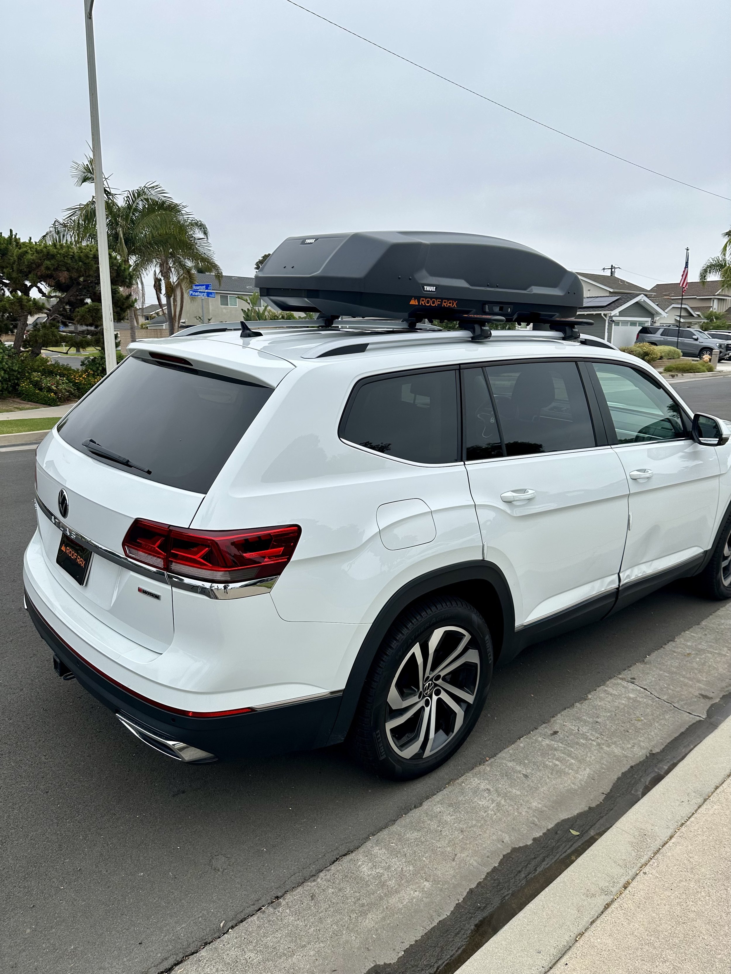 VW Atlas car roof storage Thule rental Orange County Huntington Beach