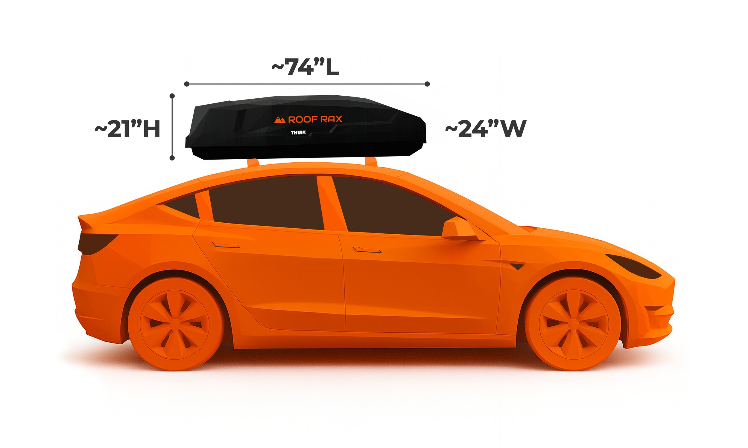 Cargo box size for sedans and smaller vehicles showing slim low profile fit