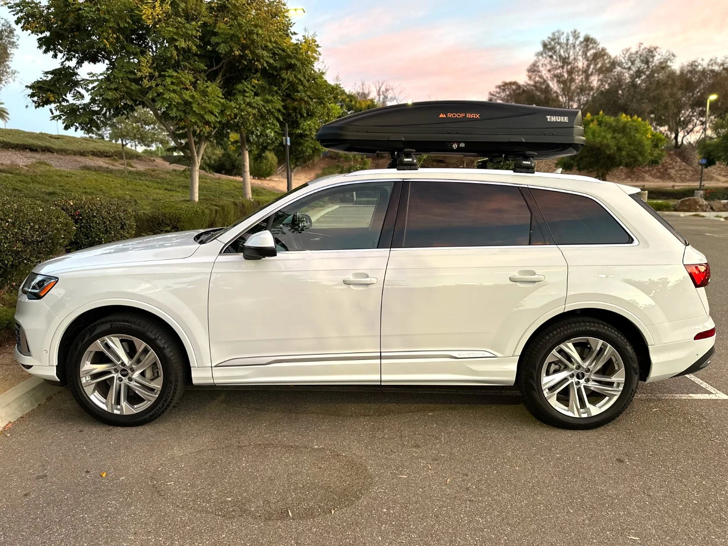 Audi Q7 with roof cargo box installed in Orange County