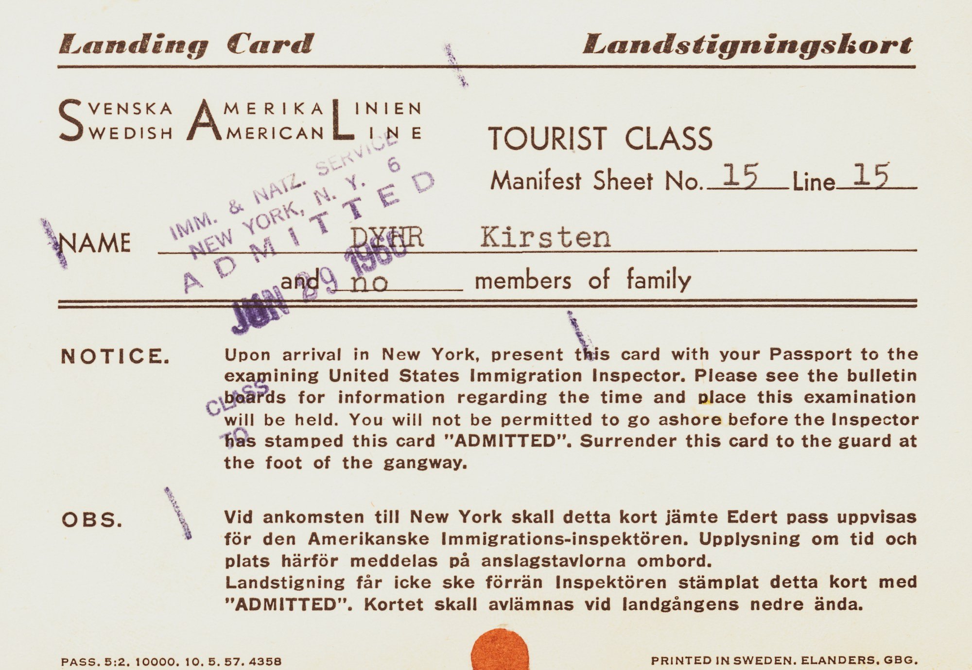 "Far away in the fog, we could catch a glimpse of the shadows of buildings: New York! Hurrah!! The sky was now dark, around 8 p.m., with only a rose-colored line on the horizon where the sun had been. There were seagulls flying around: a sign of