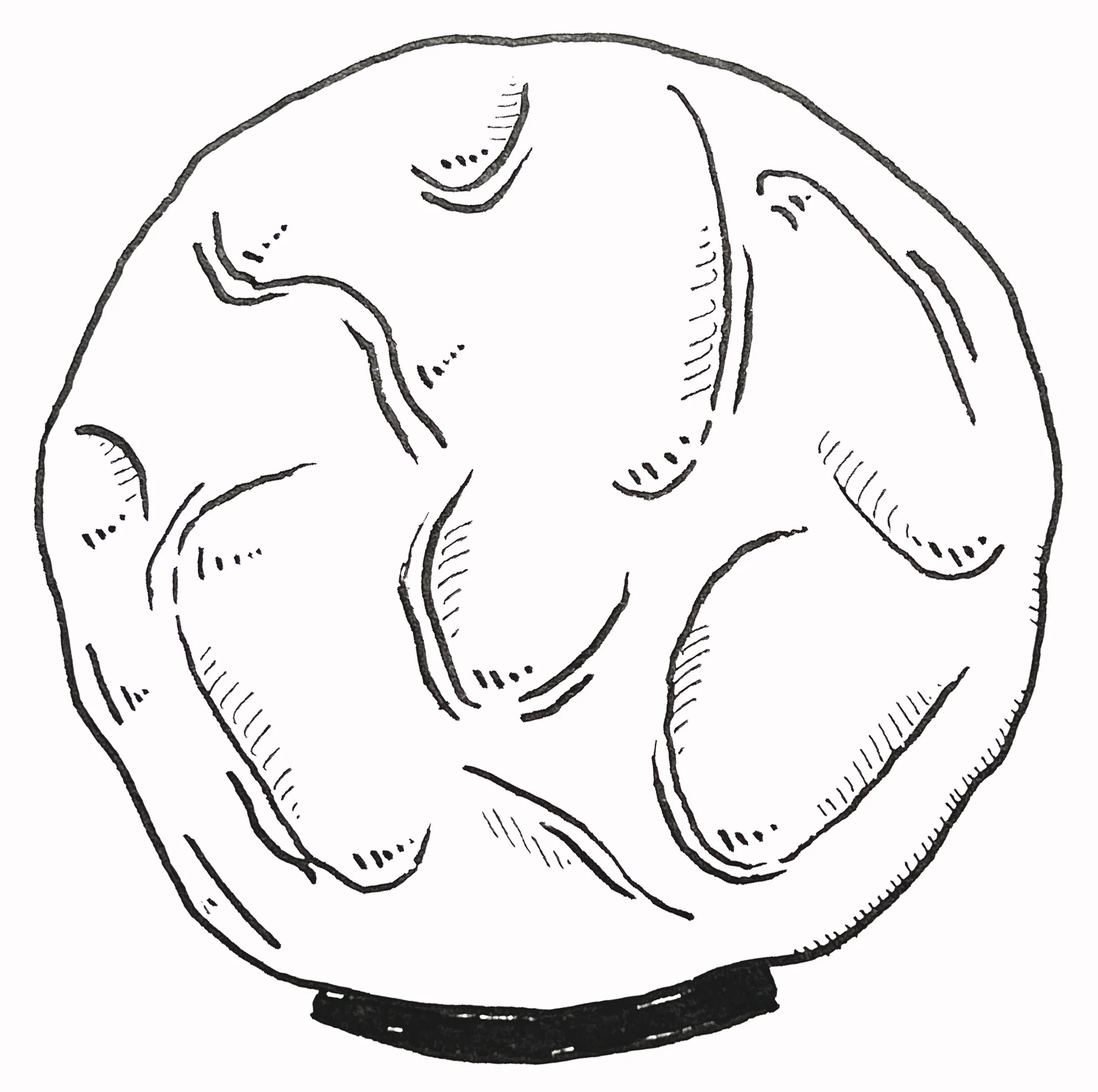 Black and white illustration of a vintage oil heater with a rounded top, a small window, and a circular base.