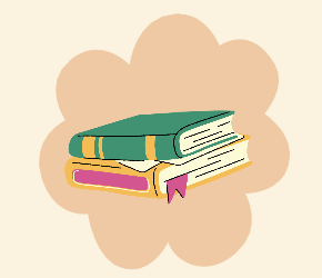 Stack of three closed books with a pink bookmark, on a beige background