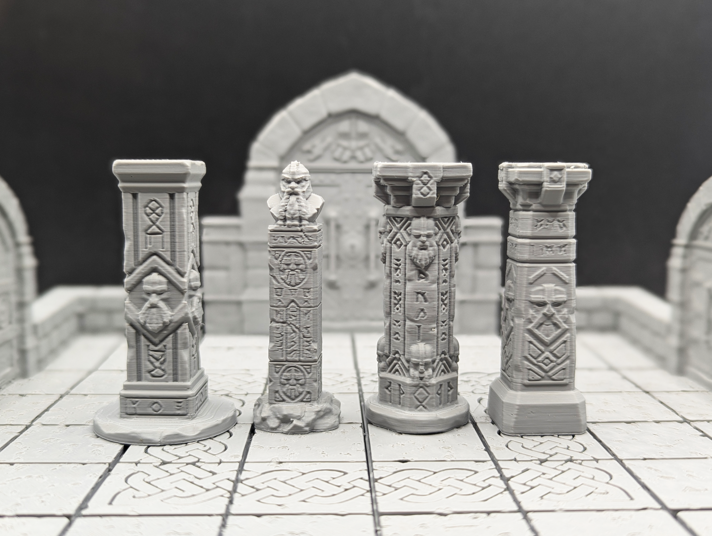 Dwarf Rune Pillar Terrain Set 60mm x 24mm – 3D Printed D&D / RPG Dungeon Scenery