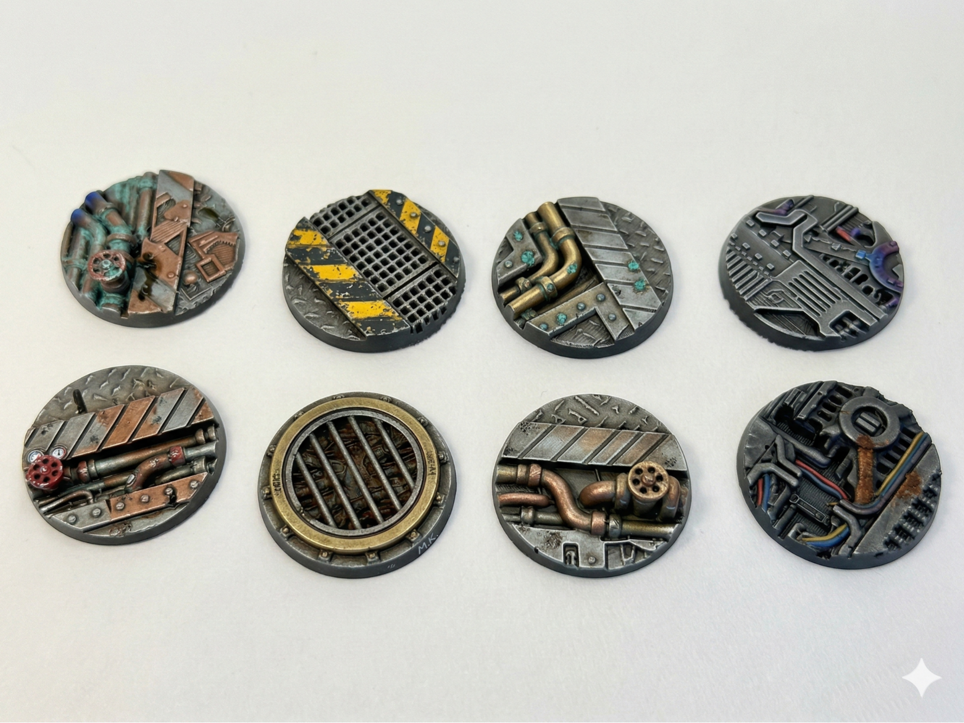 8x 32mm Industrial Miniature Bases for Painting Sci Fi Tabletop RPG